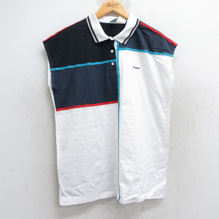 L★古着 ノースリーブ ポロ シャツ メンズ 90年代 90s HEAD コットン 白他 ホワイト 25jun20 中古 半袖 トップス