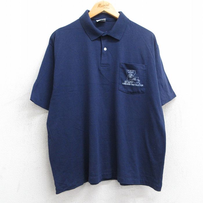 【20%OFF】XL★古着 半袖 ポロ シャツ メンズ 90年代 90s スタッフ USA製 紺 ネイビー 25jun20 中古 トップス