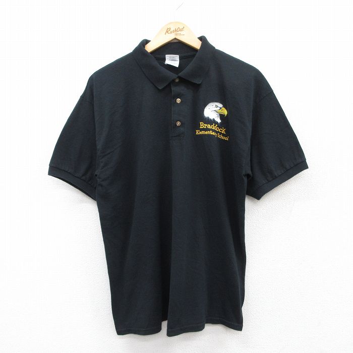 L★古着 半袖 ポロ シャツ メンズ 00年代 00s 鳥 ブラドック 黒 ブラック 25jun21 中古 トップス