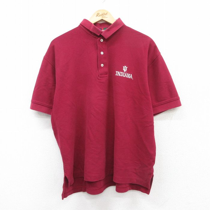 【50%OFF】XL★古着 半袖 ポロ シャツ メンズ 00年代 00s INDIANA 鹿の子 大きいサイズ コットン エンジ 25jun30 中古 トップス