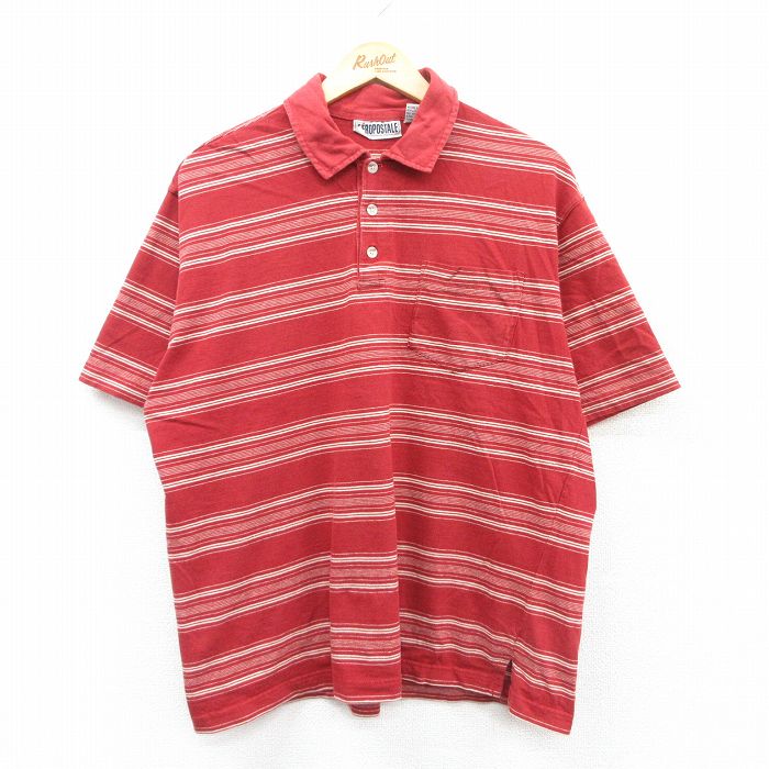 XL★古着 エアロポステール AEROPOSTALE 半袖 ポロ シャツ メンズ 90年代 90s コットン 赤他 レッド ボーダー 25jun30 中古 トップス