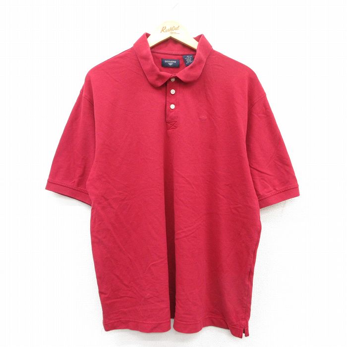 XL★古着 ドッカーズ 半袖 ブランド ポロ シャツ メンズ ワンポイントロゴ 鹿の子 コットン エンジ 25jun30 中古 トップス