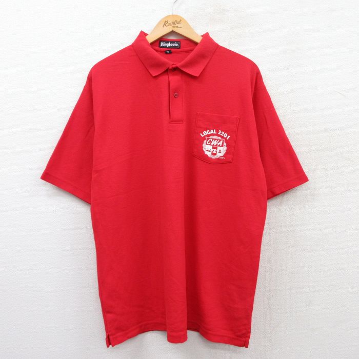 XL★古着 キングルイ 半袖 ポロ シャツ メンズ 90年代 90s CWA 大きいサイズ USA製 赤 レッド 25jun30 中古 トップス