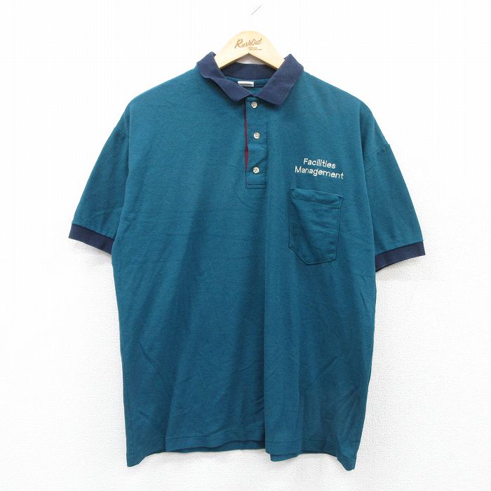 XL★古着 半袖 ポロ シャツ メンズ 90年代 90s Fscilities 鹿の子 USA製 青緑系他 25jun30 中古 トップス