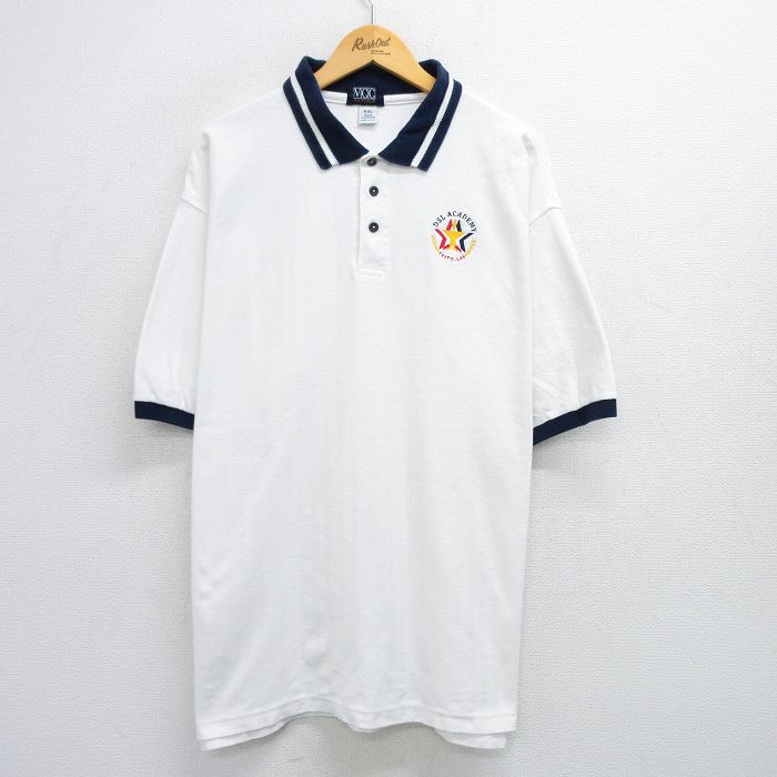 【50%OFF】XL★古着 半袖 ポロ シャツ メンズ 90年代 90s DSL ACADEMY ヘリンボーン 大きいサイズ コットン USA製 白他 ホワイト 25jun30 中古 トップス