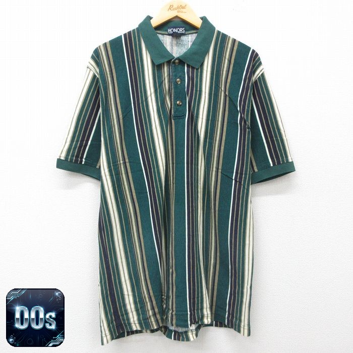 【50%OFF】00s 半袖ポロシャツ グリーンストライプ XL | 古着