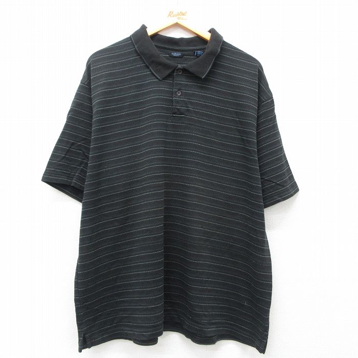 XL★古着 バンヒューセン 半袖 ポロ シャツ メンズ 大きいサイズ 黒他 ブラック ストライプ 25jul02 中古 トップス