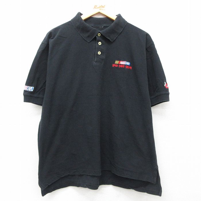 【50%OFF】XL★古着 半袖 ポロ シャツ メンズ NASCAR 鹿の子 大きいサイズ 黒 ブラック 25jul02 中古 トップス