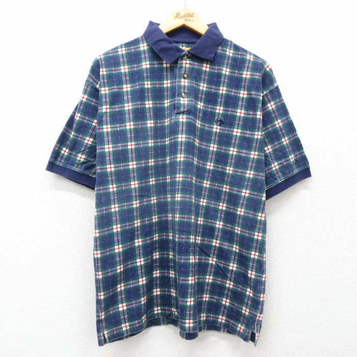 【50%OFF】XL★古着 ダックヘッド 半袖 ポロ シャツ メンズ コットン 紺他 ネイビー チェック 【spe】 25jul02 中古 トップス