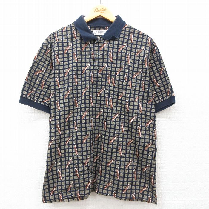 【50%OFF】XL★古着 半袖 ポロ シャツ メンズ ゴルフ 大きいサイズ コットン 紺他 ネイビー 25jul02 中古 トップス