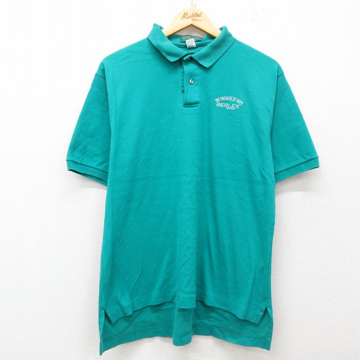 L★古着 半袖 ポロ シャツ メンズ 90年代 90s BERLEX コットン USA製 青緑 25jul02 中古 トップス