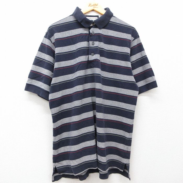 XL★古着 半袖 ポロ シャツ メンズ 00年代 00s 鹿の子 コットン 紺他 ネイビー ボーダー 25jul02 中古 トップス