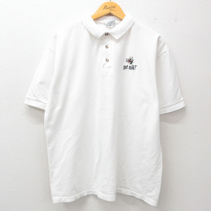 【50%OFF】XL★古着 半袖 ポロ シャツ メンズ 00年代 00s 牛 コットン 白 ホワイト 25jul02 中古 トップス