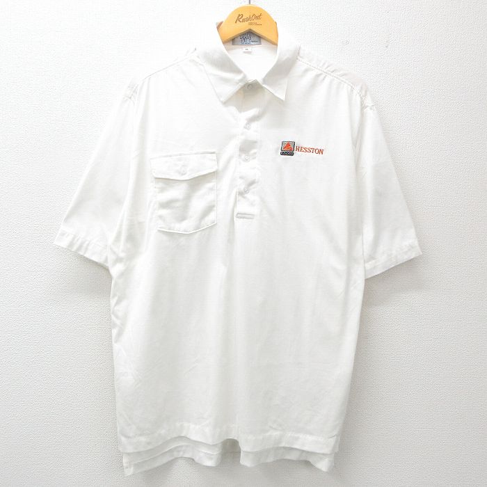 【50%OFF】XL★古着 キングルイ 半袖 ポロ シャツ メンズ 90年代 90s ヘストン 大きいサイズ コットン USA製 白 ホワイト 25jul02 中古 トップス