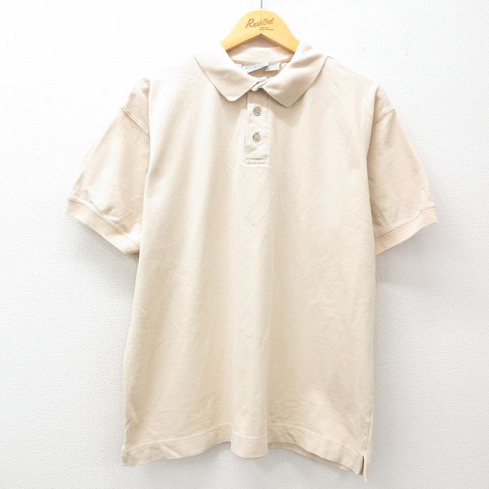 XL★古着 バンヒューセン 半袖 ポロ シャツ メンズ 90年代 90s 鹿の子 コットン 薄ベージュ カーキ 25jul02 中古 トップス