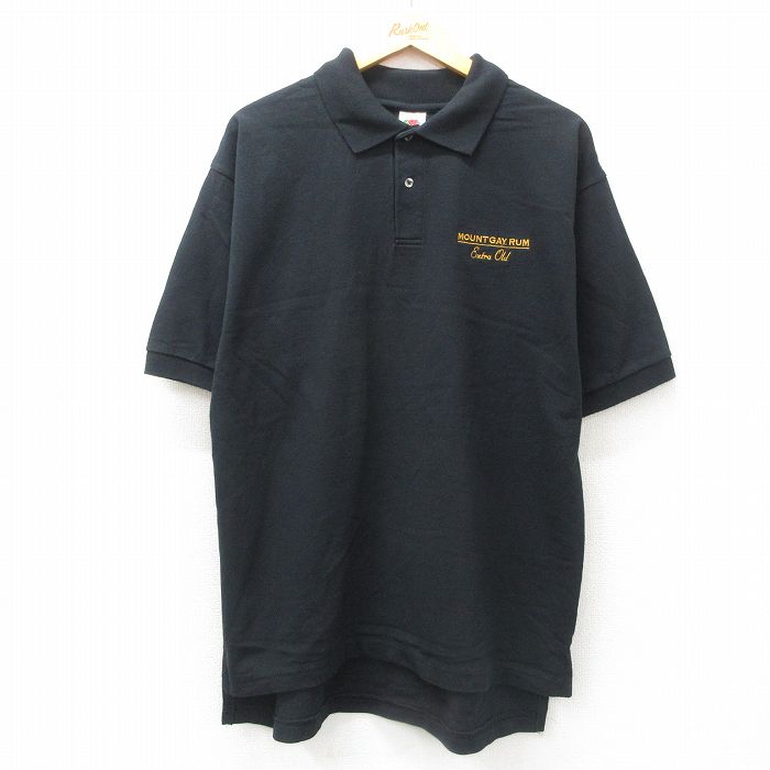 XL★古着 フルーツオブザルーム 半袖 ポロ シャツ メンズ 00年代 00s マウントゲイ 酒 鹿の子 コットン 黒 ブラック 25jul02 中古 トップス