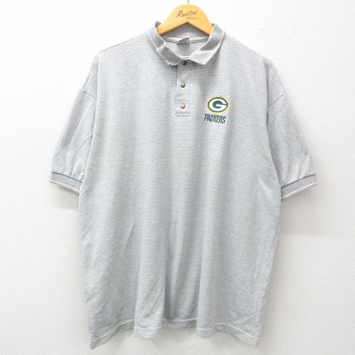 【50%OFF】XL★古着 半袖 ポロ シャツ メンズ 00年代 00s NFL グリーンベイパッカーズ 大きいサイズ グレー他 ボーダー アメフト スーパーボウル 25jul02 中古 トップス