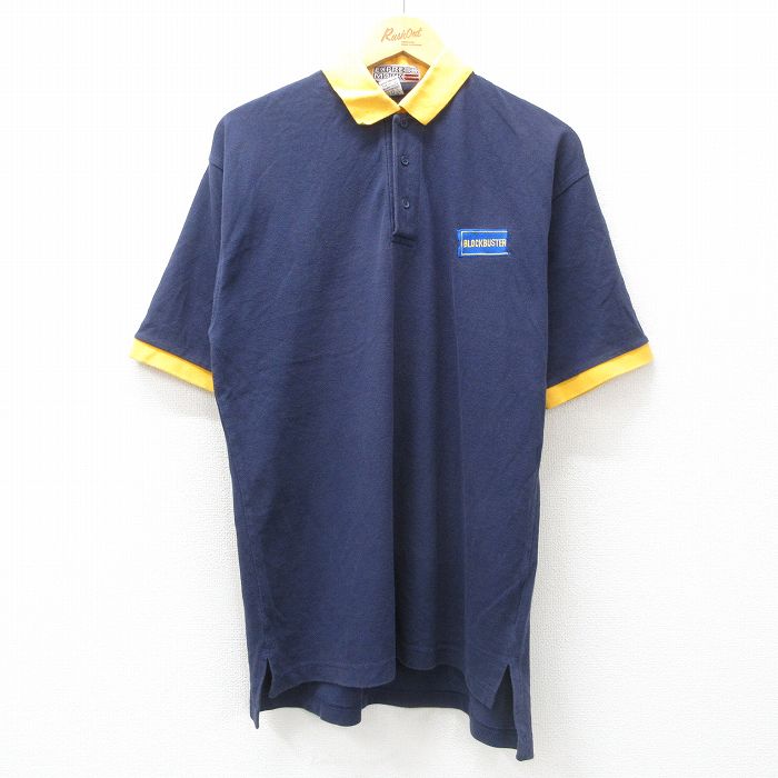 XL★古着 半袖 ポロ シャツ メンズ 90年代 90s ブロックバスター 鹿の子 紺 ネイビー 25jul02 中古 トップス