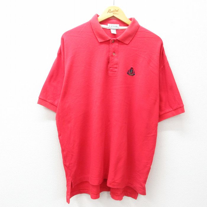 XL★古着 IZOD 半袖 ポロ シャツ メンズ 90年代 90s ワンポイントロゴ 鹿の子 大きいサイズ コットン 赤 レッド 25jul02 中古 トップス