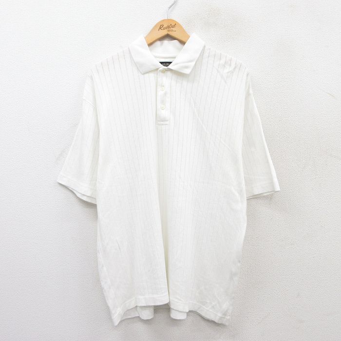 【50%OFF】XL★古着 半袖 ポロ シャツ メンズ 00年代 00s 大きいサイズ 白 ホワイト ストライプ 25jul02 中古 トップス