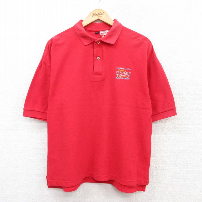 【50%OFF】XL★古着 半袖 ポロ シャツ メンズ 90年代 90s ディズニー DISNEY カリビアンビーチ 鹿の子 コットン USA製 赤 レッド 25jul02 中古 トップス