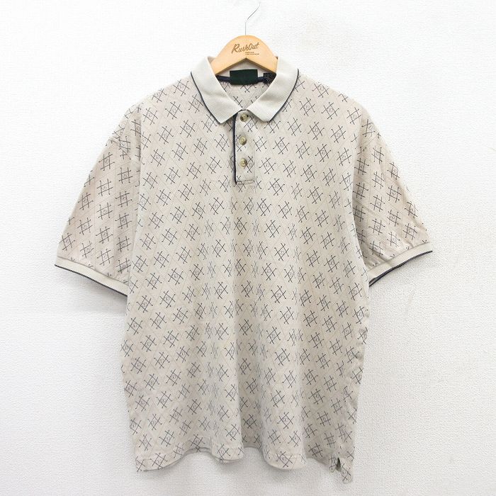 【50%OFF】00s 半袖ポロシャツ ゴルフ総柄 ベージュ XL | 古着
