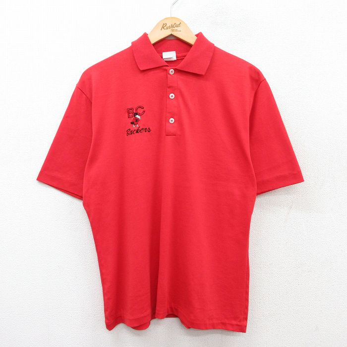 【20%OFF】XL★古着 半袖 ポロ シャツ メンズ 90年代 90s 鳥 Backers USA製 赤 レッド 25jul05 中古 トップス