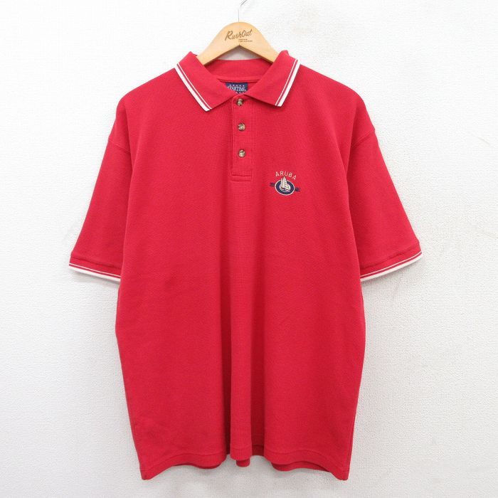 XL★古着 半袖 ポロ シャツ メンズ 90年代 90s ヨット アルパ 大きいサイズ コットン 赤他 レッド 25jul05 中古 トップス