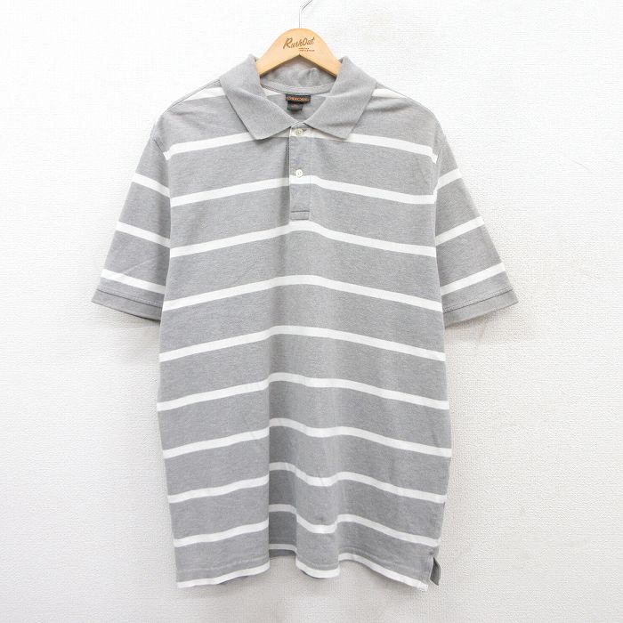 XL★古着 チェロキー 半袖 ポロ シャツ メンズ 鹿の子 大きいサイズ コットン グレー 霜降り他 ボーダー 25jul05 中古 トップス