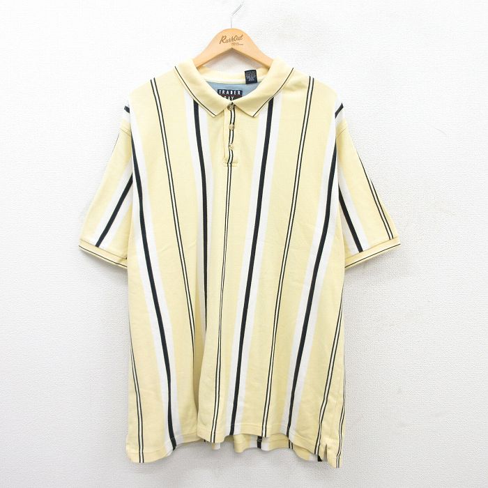 【50%OFF】XL★古着 半袖 ポロ シャツ メンズ 00年代 00s 鹿の子 大きいサイズ コットン 黄他 イエロー ストライプ 25jul05 中古 トップス