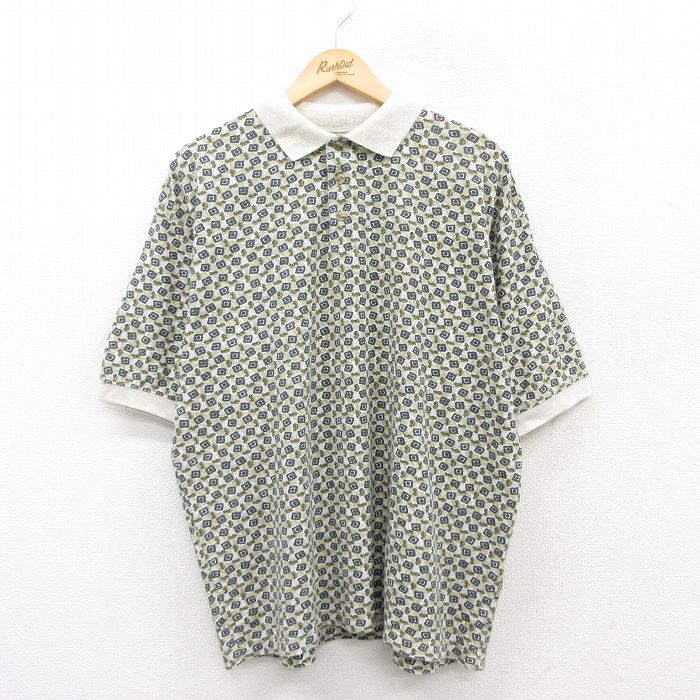 XL★古着 半袖 ポロ シャツ メンズ 総柄 大きいサイズ 緑系他 グリーン 25jul05 中古 トップス