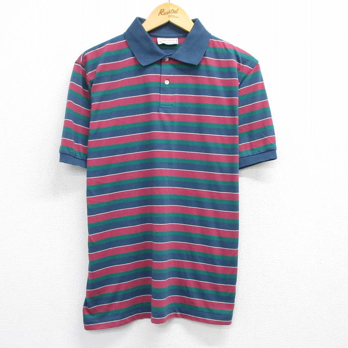 XL★古着 半袖 ポロ シャツ メンズ 80年代 80s 紺他 ネイビー ボーダー 25jul07 中古 トップス