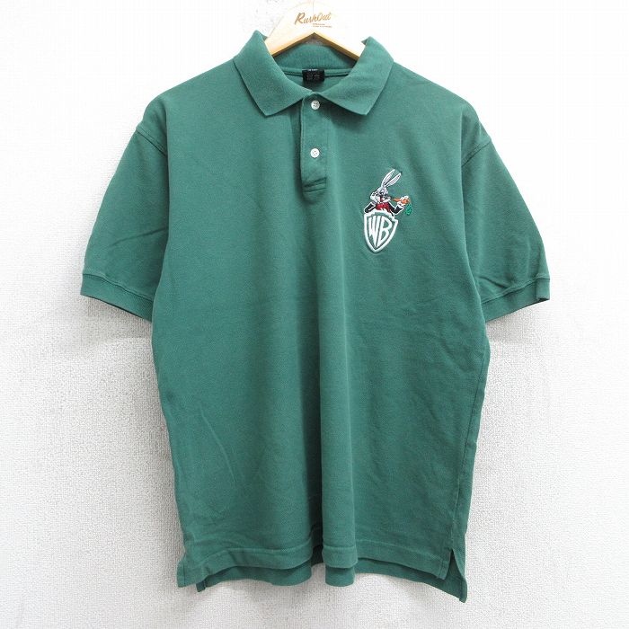 【50%OFF】XL★古着 半袖 ポロ シャツ メンズ 90年代 90s ルーニーテューンズ LOONEY TUNES バッグスバニー 鹿の子 コットン 緑 グリーン 【spe】 25jul09 中古 トップス