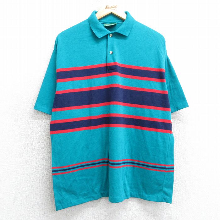 【20%OFF】XL★古着 半袖 ポロ シャツ メンズ 90年代 90s USA製 青緑他 25jul09 中古 トップス
