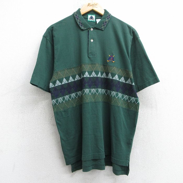 L★古着 IZOD 半袖 ポロ シャツ メンズ 90年代 90s ワンポイントロゴ コットン 緑 グリーン 25jul09 中古 トップス