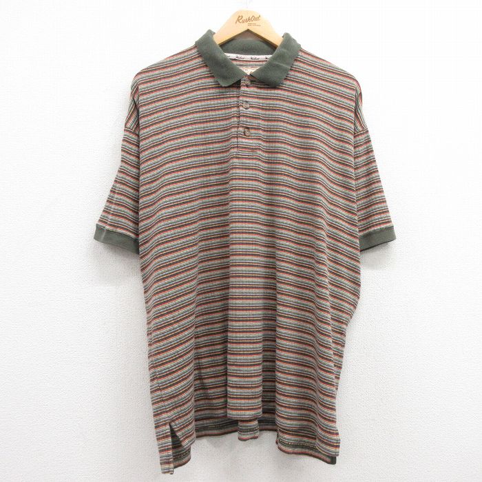 XL★古着 ウールリッチ WOOLRICH 半袖 ポロ シャツ メンズ 00年代 00s 大きいサイズ コットン 緑他 グリーン ボーダー 【spe】 25jul09 中古 トップス