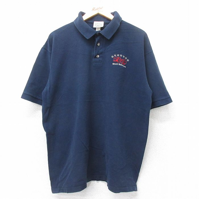 【50%OFF】半袖ポロシャツ ラシュモア山 ネイビー XL | 古着