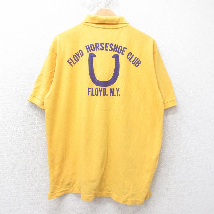 【50%OFF】XL★古着 半袖 ポロ シャツ メンズ HORSESHOE CLUB 鹿の子 大きいサイズ コットン 黄 イエロー 25jul11 中古 トップス