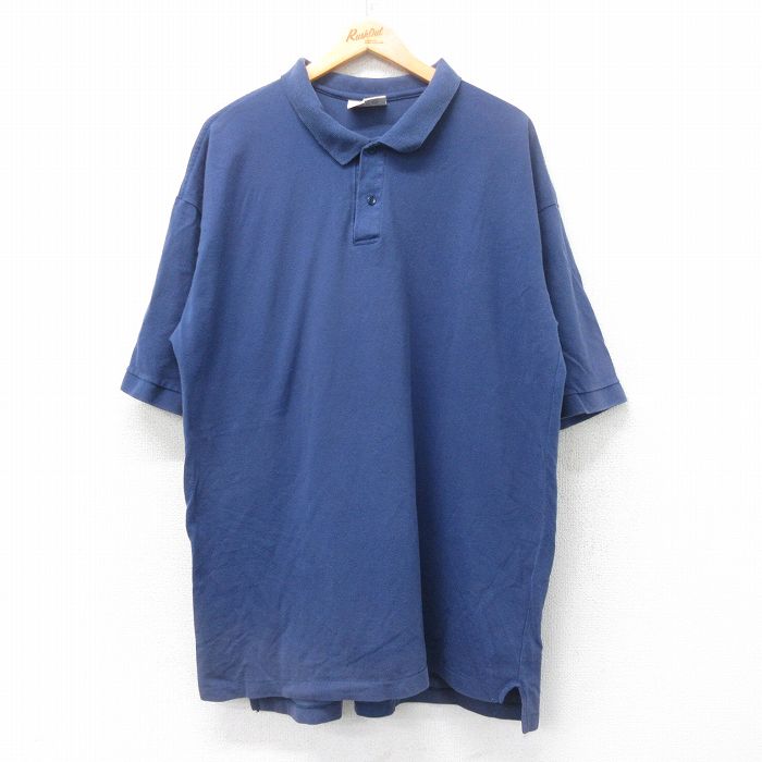 XL★古着 半袖 ポロ シャツ メンズ 90年代 90s 鹿の子 大きいサイズ ロング丈 コットン USA製 紺 ネイビー 25jul11 中古 トップス