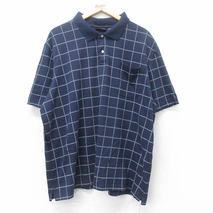 XL★古着 ピューリタン 半袖 ポロ シャツ メンズ 00年代 00s 大きいサイズ 紺他 ネイビー チェック 25jul11 中古 トップス
