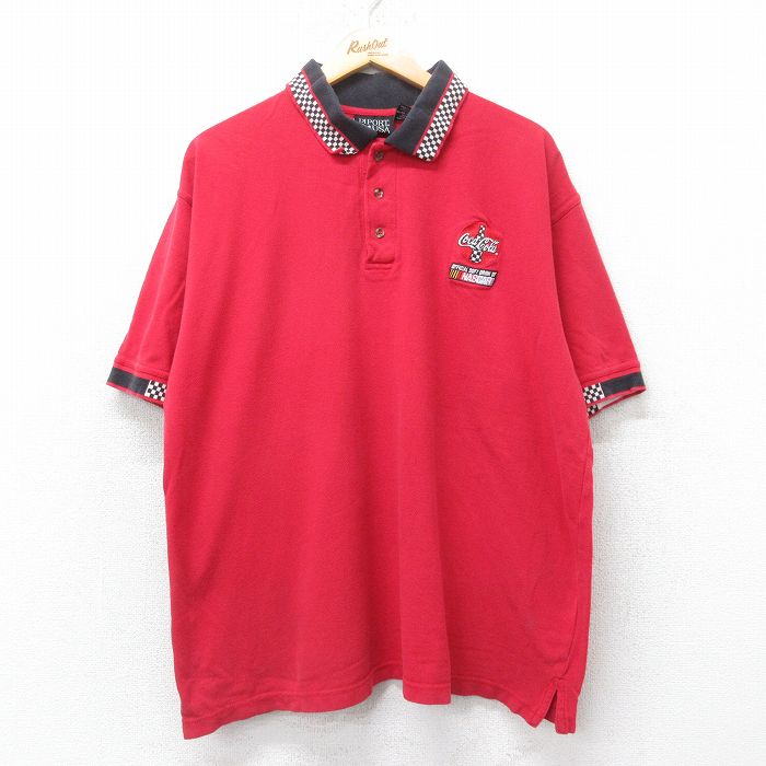 【50%OFF】XL★古着 半袖 ポロ シャツ メンズ NASCAR コカコーラ 鹿の子 大きいサイズ コットン 赤他 レッド 25jul11 中古 トップス