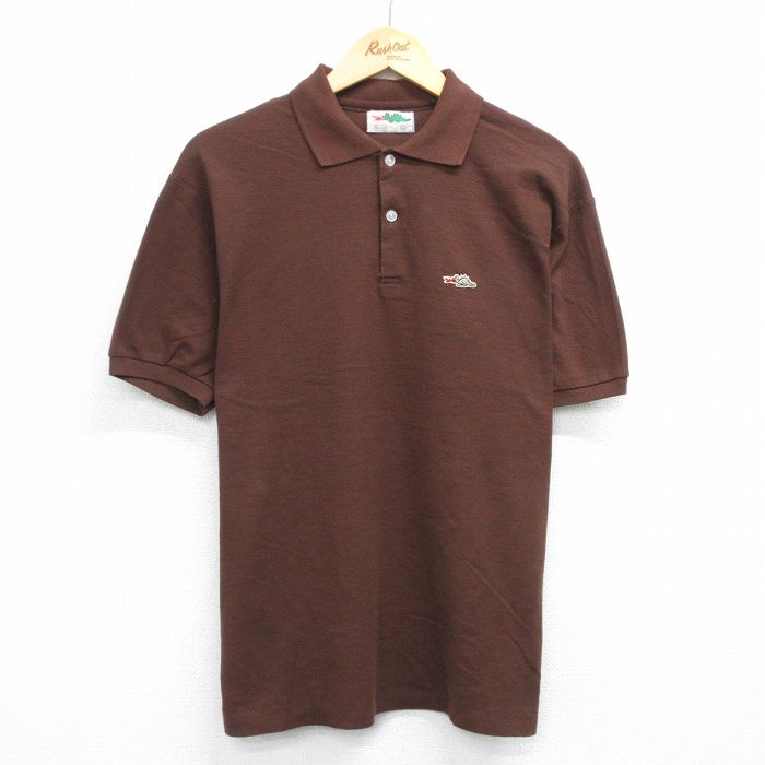 L★古着 シアーズ 半袖 ポロ シャツ メンズ 80年代 80s 恐竜 鹿の子 茶 ブラウン 25jul11 中古 トップス