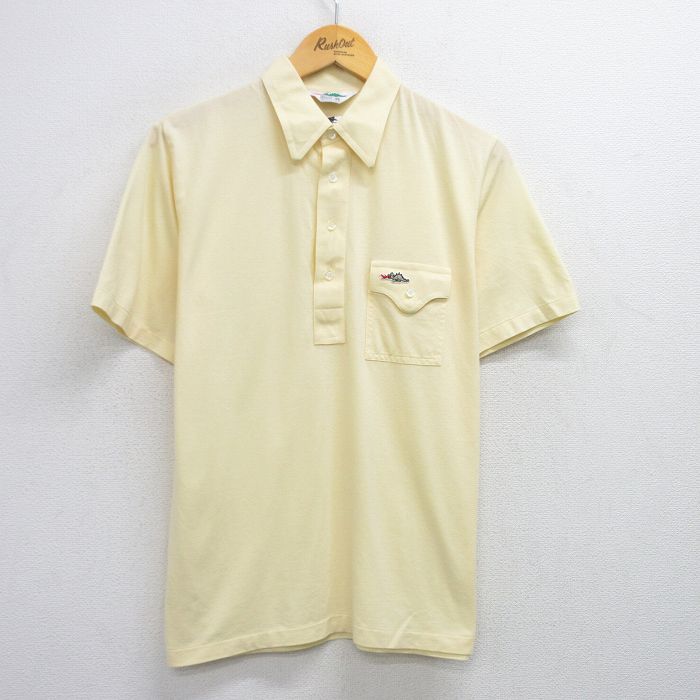 L★古着 シアーズ 半袖 ポロ シャツ メンズ 80年代 80s 恐竜 薄黄 イエロー 25jul11 中古 トップス