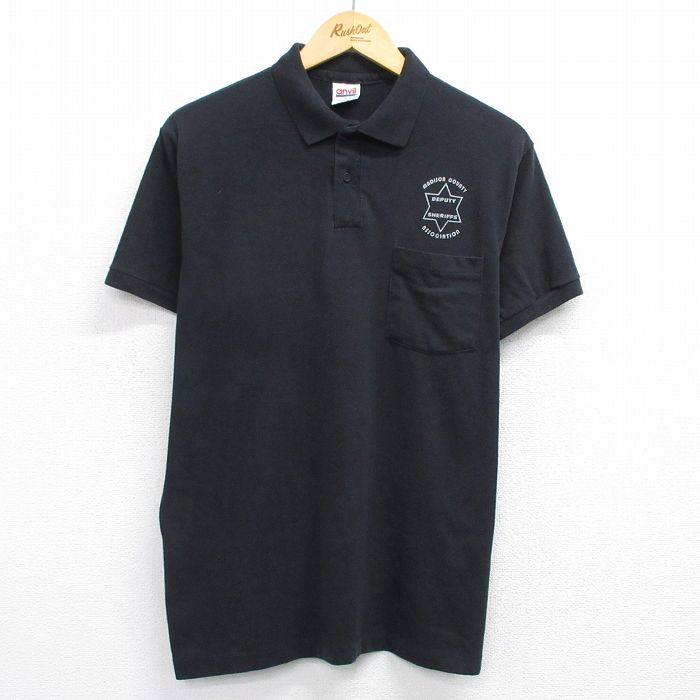 L★古着 半袖 ポロ シャツ メンズ 90年代 90s DEPUTY SHERIFFS USA製 黒 ブラック 25jul11 中古 トップス