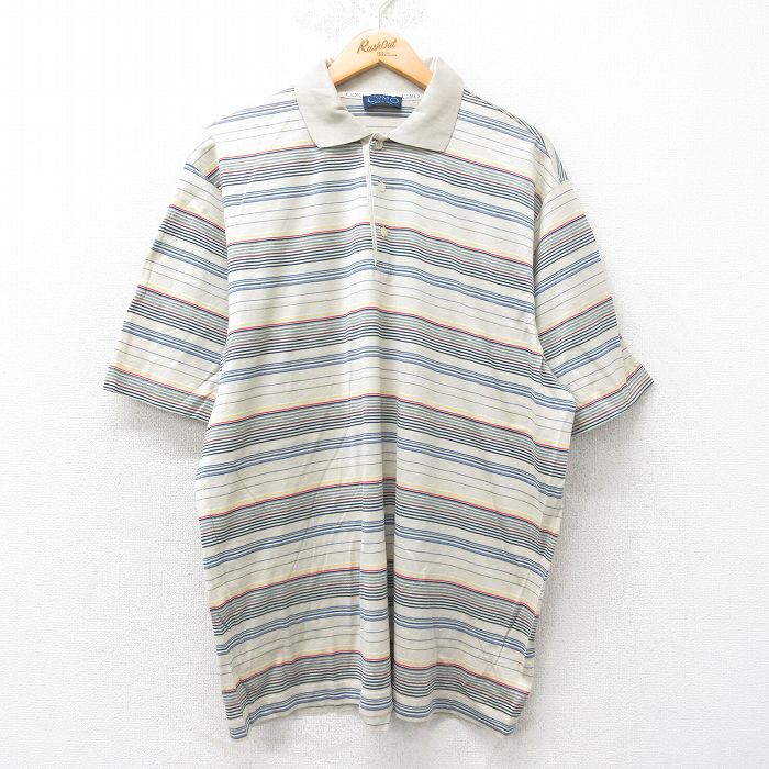 【50%OFF】ポロシャツ ベージュボーダー XL | 古着
