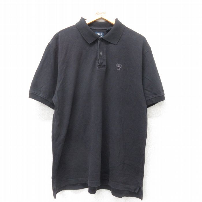 XL★古着 IZOD 半袖 ポロ シャツ メンズ 鹿の子 コットン 黒 ブラック 25jul14 中古 トップス