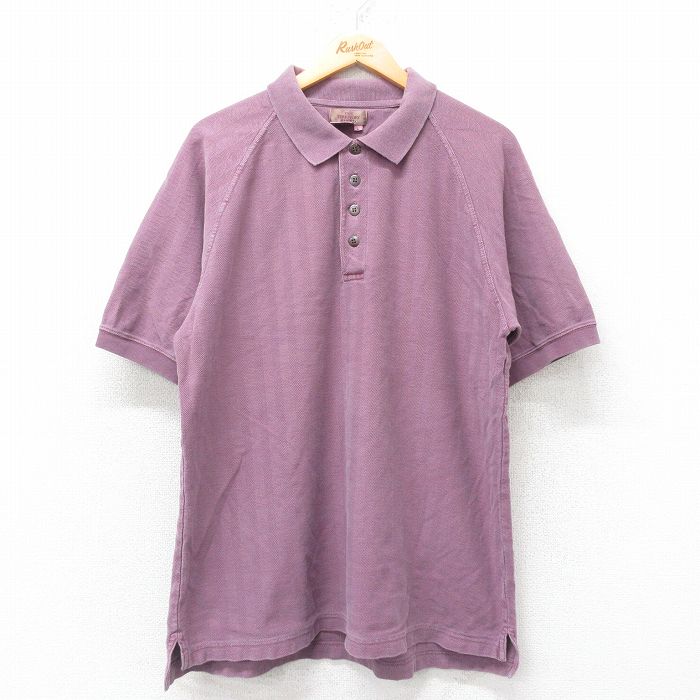 XL★古着 THE TERRITORY AHEAD 半袖 ポロ シャツ メンズ ヘリンボーン ラグラン 大きいサイズ コットン 紫系 パープル 25jul14 中古 トップス