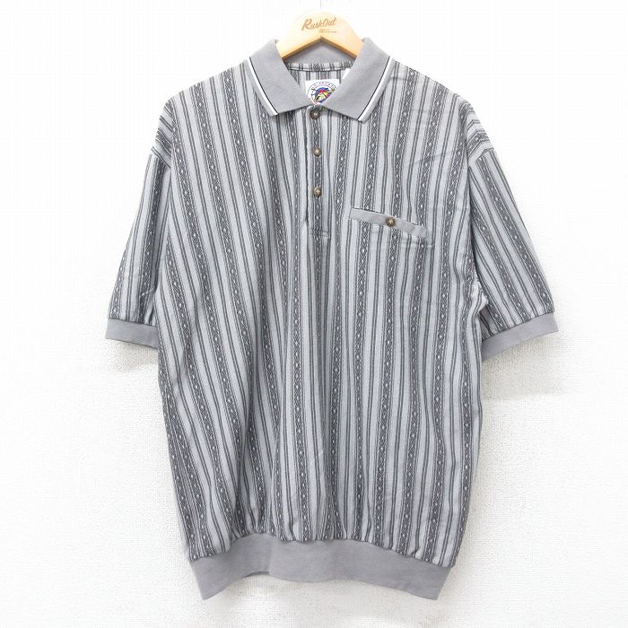 グレーストライプ 半袖ポロシャツ グレー XL | 古着