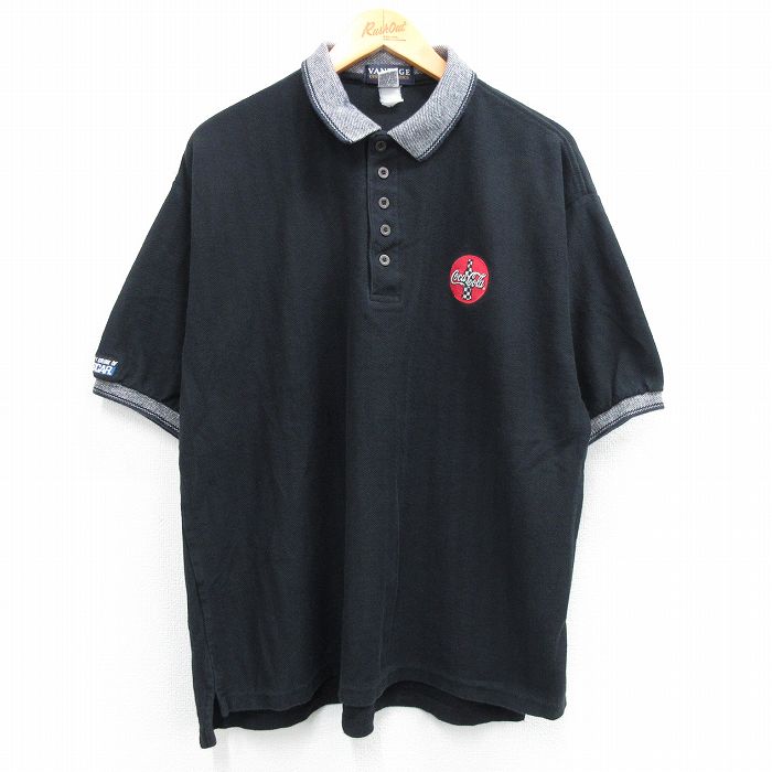 XL★古着 半袖 ポロ シャツ メンズ 90年代 90s NASCAR コカコーラ ヘリンボーン 鹿の子 大きいサイズ コットン USA製 黒他 ブラック 【spe】 25jul14 中古 トップス