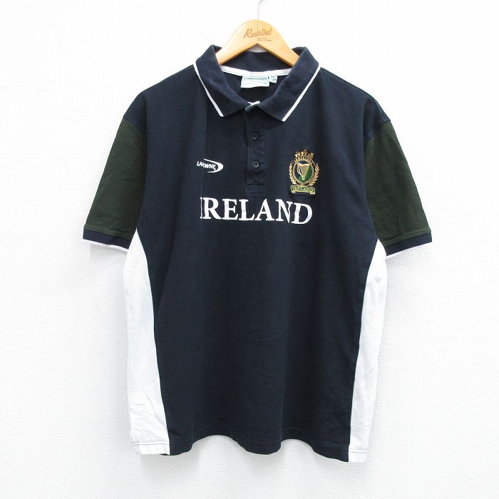 【20%OFF】XL★古着 半袖 ポロ シャツ メンズ アイルランド コットン 緑他 グリーン 25jul14 中古 トップス